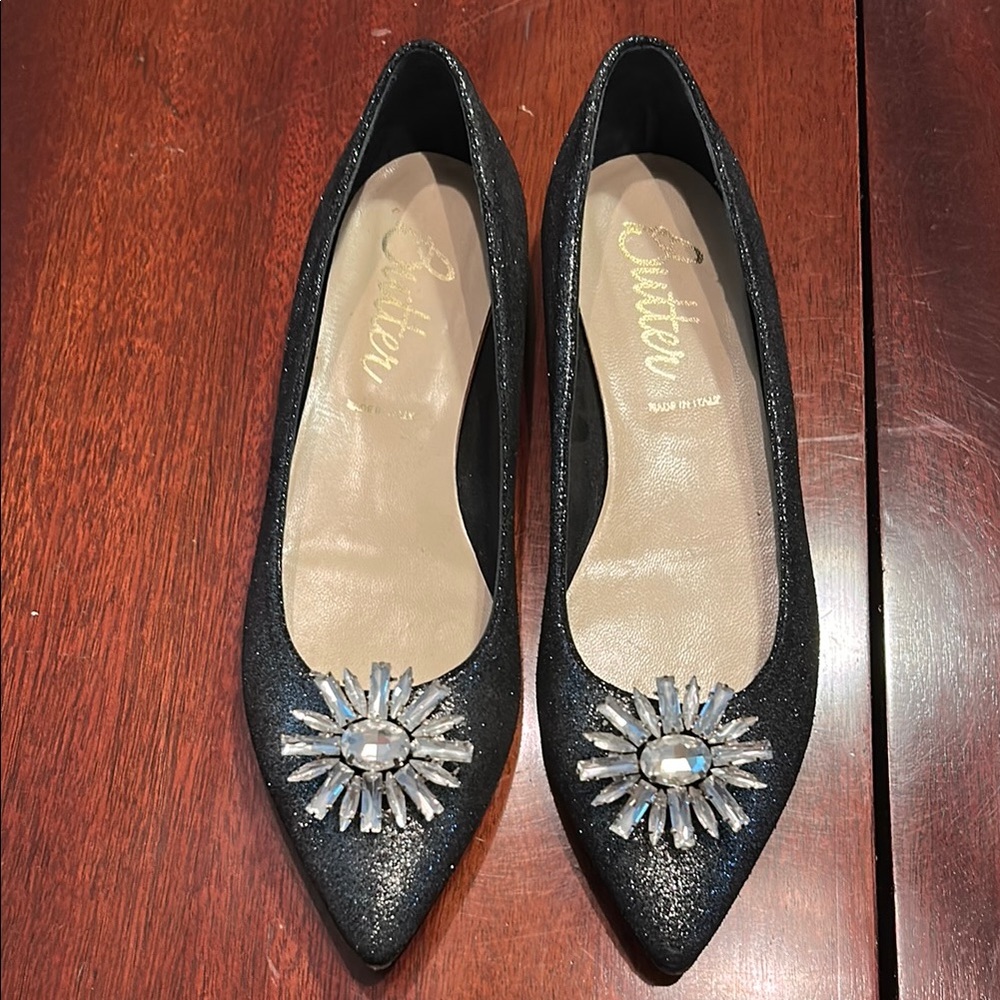 Butter Black Flats with Starburst Ornament